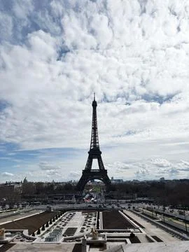 Eiffel Tower view with cloudy sky in Paris, France Foto stock