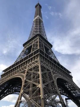 Eiffel Tower, viewed from below at an angle. Close-up Stock Photos