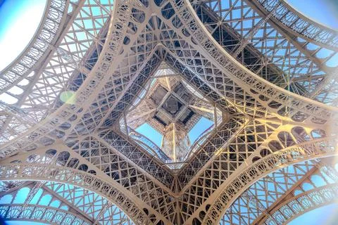 Eiffel Tower viewed from below looking straight up through the. Stock Photos
