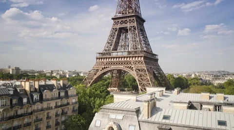 Eiffel Tower, viewed over rooftops, Paris, France, Europe Stock Footage 7727189