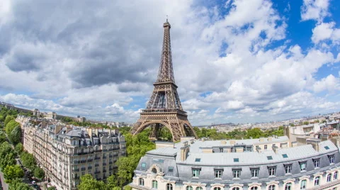Eiffel Tower, viewed over rooftops, Paris, France, Europe - Time lapse Stock Footage 54131455
