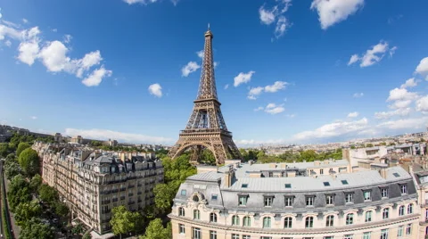 Eiffel Tower, viewed over rooftops, Paris, France, Europe - Time lapse Stock Footage 54131475