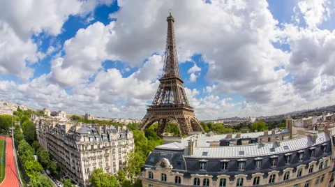 Eiffel Tower, viewed over rooftops, Paris, France, Europe - Time lapse Stock Footage 54131838