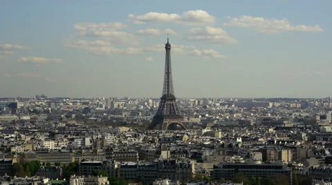 Eiffel Tower, viewed over rooftops, Paris, France, Europe Stock Footage 54135707