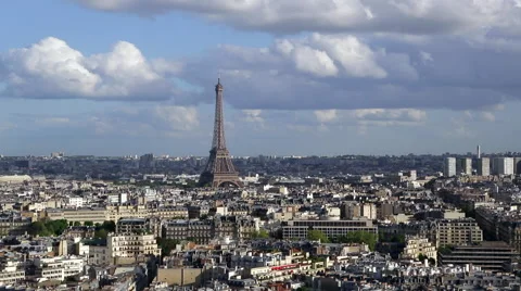 Eiffel Tower, viewed over rooftops, Paris, France, Europe Stock Footage 54136216