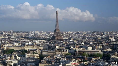 Eiffel Tower, viewed over rooftops, Paris, France, Europe Stock Footage 54136262