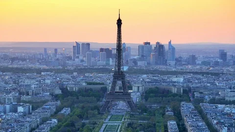 Eiffel Tower, viewed over rooftops, Paris, France, Europe Stock Footage 106642488