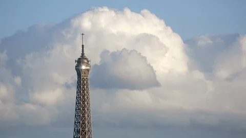 Eiffel Tower, viewed over rooftops, Paris, France, Europe Stock Footage 106642650