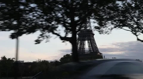 Eiffel Tower while driving in Paris during day time Stock Footage 65449328