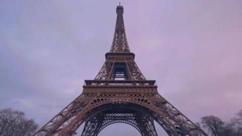 Eiffel Tower Wide Front High Angle Bottom Shot Fast Sky Stock Footage 271599345