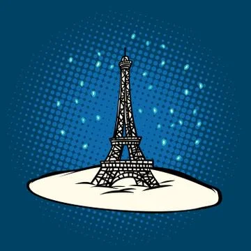 Eiffel tower in winter snowing Stock Illustration
