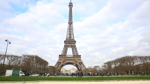 Eiffel Tower at winter time in Paris, France Stock Footage 46012365