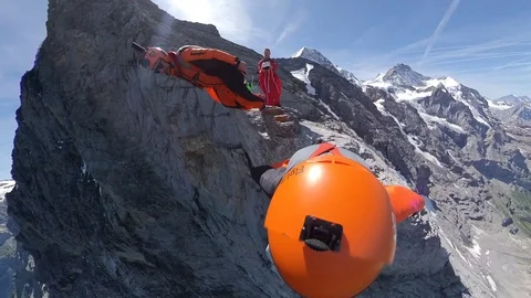 Eiger 01Wingsuit Basejumping - Eiger Mushroom Flight #1 (360 POV Angle) Stock Footage 113455546