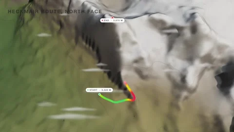 Eiger heckmair route north face 3d terrain route map seamless loop Stock Footage 341852830