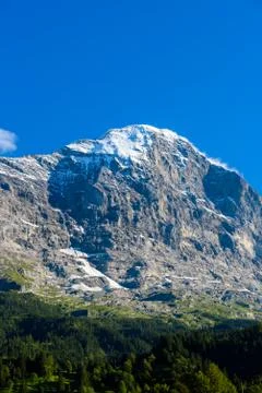 Eiger north wall - view to Eiger from Grindelwald in  in the Bernese Alps in  Stockfoto's