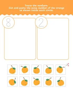 Eight And Two Count And Tracing Number Worksheet. Cut And Paste Worksheet W.. Stock Illustration