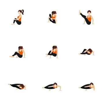 Eight angle pose sequence yoga asanas set Stock Illustration