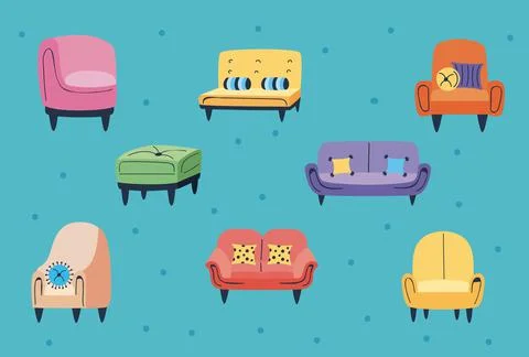 Eight armchairs and sofas Stock-Illustration