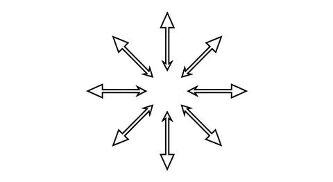 Eight arrows pointing in different directions forming a symmetrical pattern Stock Illustration