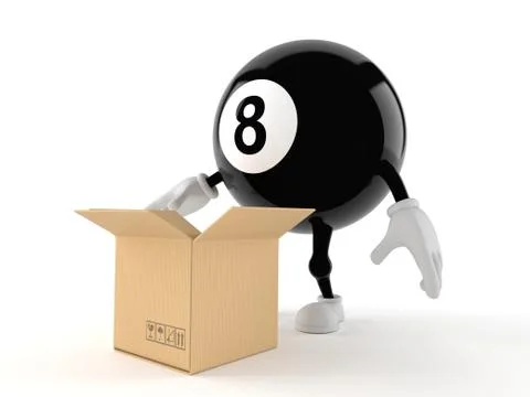 Eight ball character with open box Stock Illustration