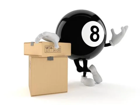Eight ball character with stack of boxes Stock Illustration