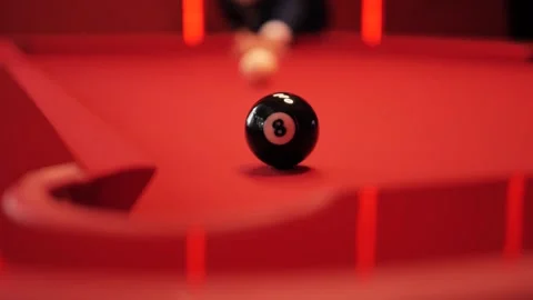 Eight Ball Rolling on Table - Billiards Game - Close-up Shot Stock Footage 290113669