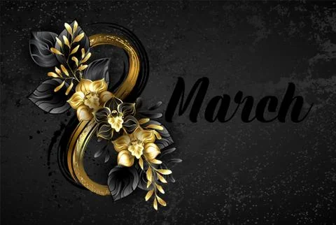 Eight with black orchids Stock Illustration