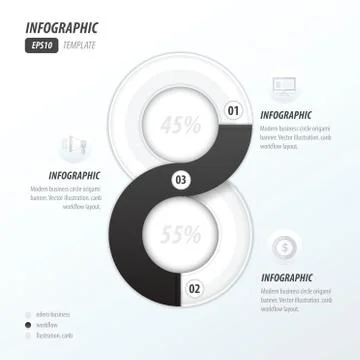 Eight circle infographic 2 color black and White Stock Illustration