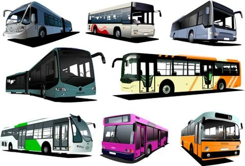 Eight city buses. Coach. Vector illustration Illustrazione stock