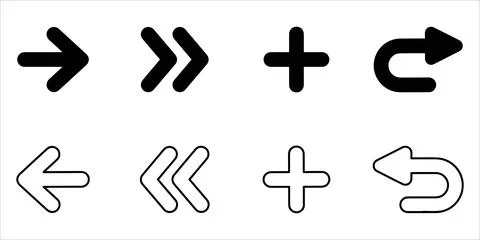 Eight clean black arrows Stock Illustration