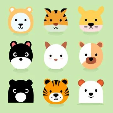 Eight collection of vector animated animal icons on blue background Stock Illustration
