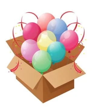 Eight colorful balloons inside a box Ilustración de archivo