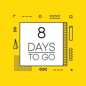 Eight days to go timer banner in geometry style on yellow background. Countdo Stock Illustration
