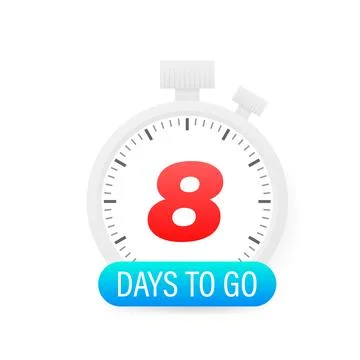Eight days to go timer icon on white background. 库存插图