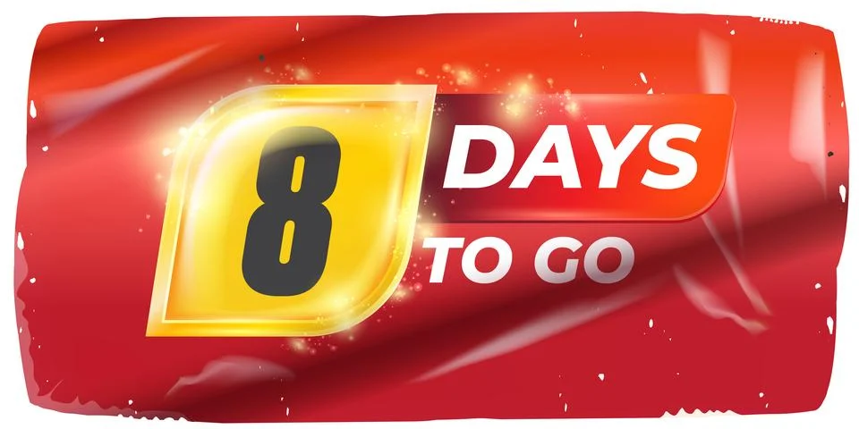 Eight Days To Go Vector: Bold White Numerals on Dynamic Red and Yellow Stock Illustration
