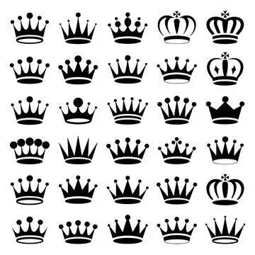 Eight Different Black Crowns in a Grid Pattern Stock Illustration