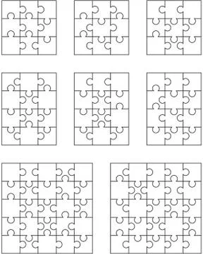 Eight different white puzzles Stock Illustration
