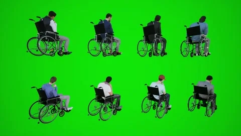 Eight dimensional 3D animation of a kind man in a wheelchair moving in a Stock-Footage 251422499