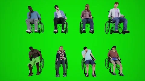 Eight dimensional 3D animation of a kind wheelchair bound man moving in a Video stock 251422513