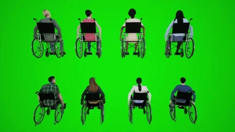 Eight dimensional 3D animation of an upset man in a wheelchair moving in a Stock Footage 251422366