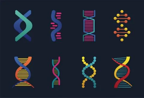 Eight dna molecules structures set icons イラスト素材