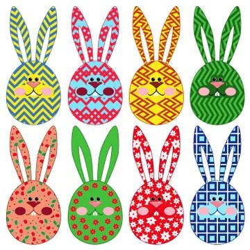 Eight Easter rabbit ornamental faces Stock Illustration