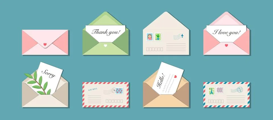 Eight envelopes on blue background Stock Illustration