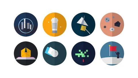 Eight Flat Geometric Science and Technology Round Icons Vector Illustrazione stock
