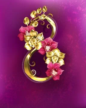 Eight of gold orchids Stock Illustration