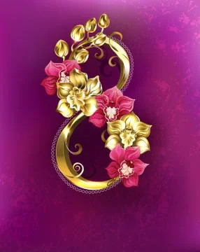 Eight of gold orchids Stock Illustration