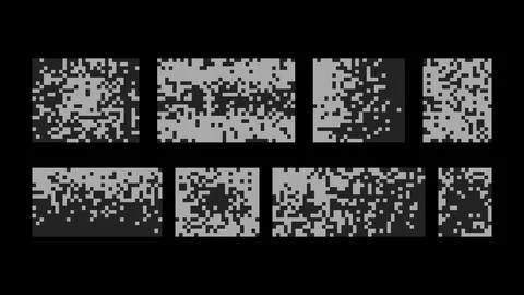 Eight Gray Pixel Mosaic Rectangles on Black Vector Illustration