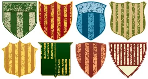Eight grunge striped shields Illustration