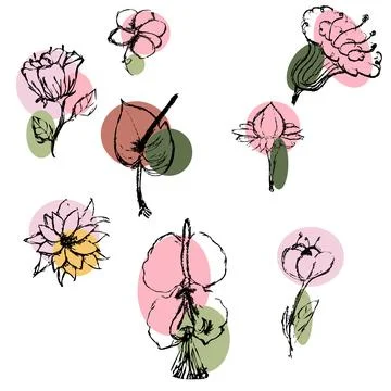Eight Hand Drawn Flower Circle Set Stock Illustration