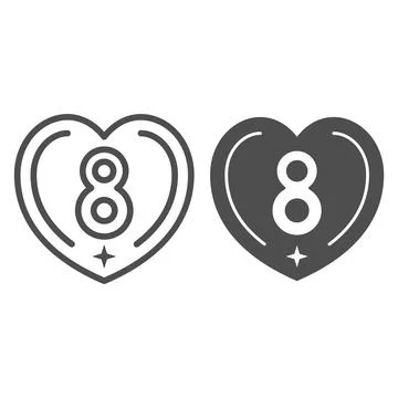 Eight in heart line and solid icon, 8 March concept, International Women Day Stock Illustration